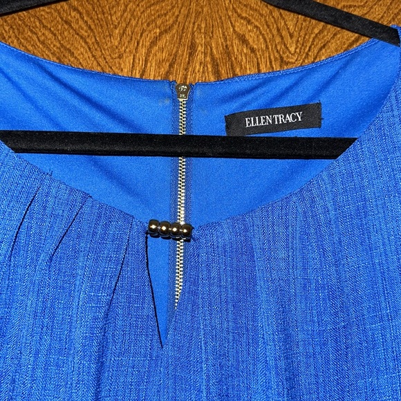 Ellen Tracy A-line Sleeveless Midi Dress Cobalt Blue Waist Accent Bow & Pockets - Picture 9 of 15